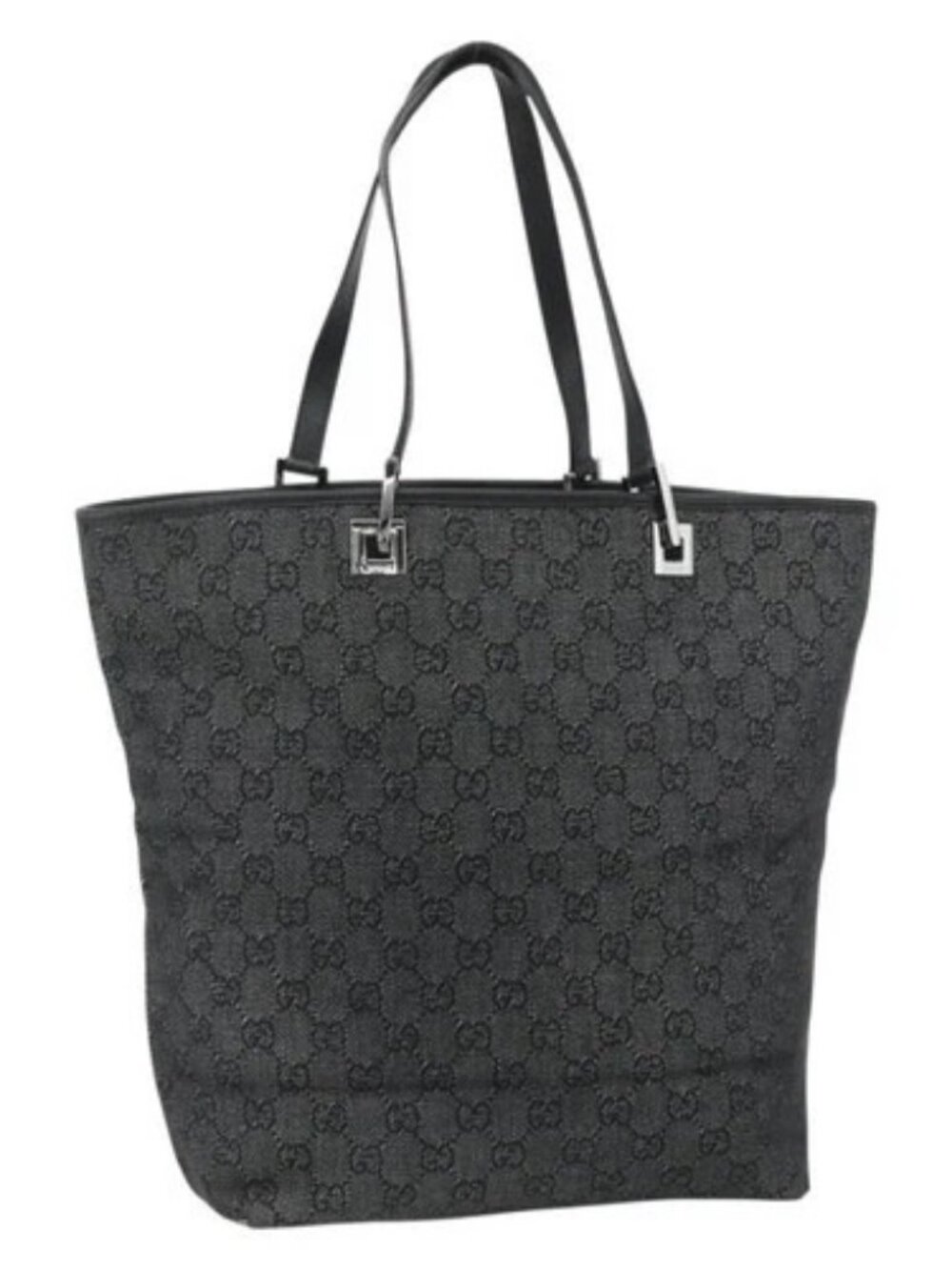 GUCCI GG Canvas Tote Bag Black Silver 31243 Auth 178818